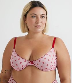 Sutiã Sem Bojo com Aro em Tule Estampa Corações Curve & Plus Size
