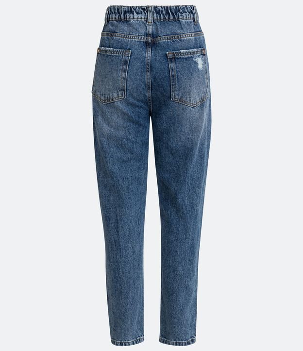 Pantalón Mom en Jeans con Elástico en la Cintura Destroyed Azul 7