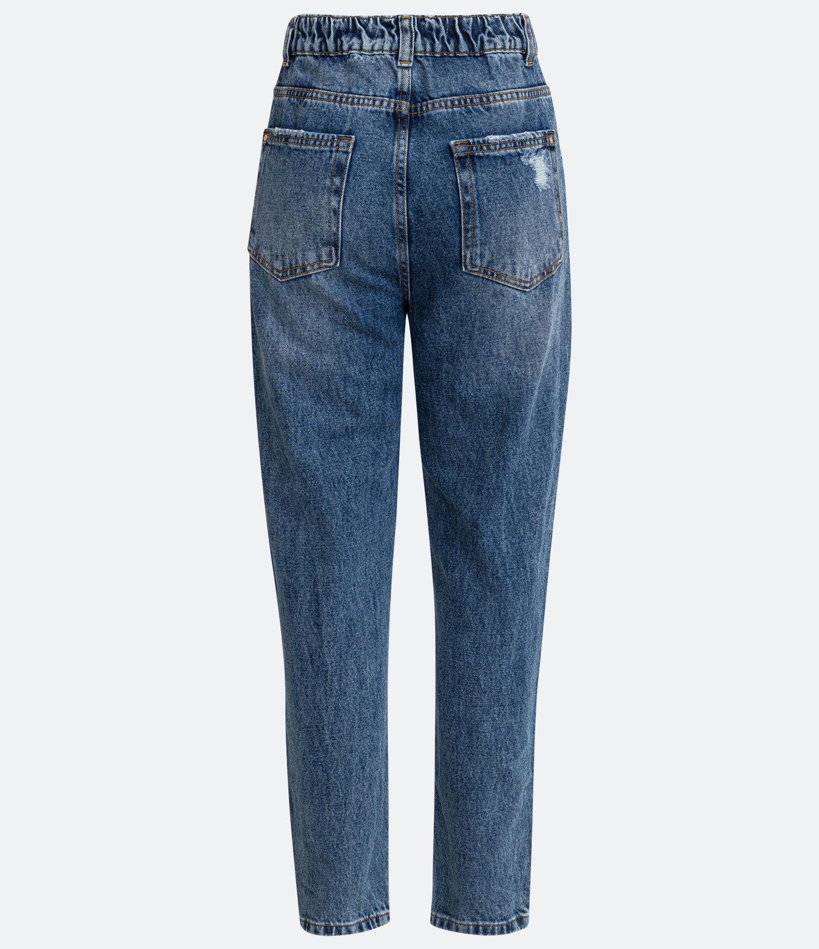 Calça Mom Jeans com Elástico na Cintura Destroyed Azul 7