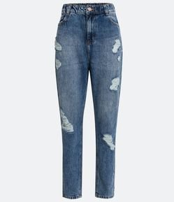 Calça Mom Jeans com Elástico na Cintura Destroyed