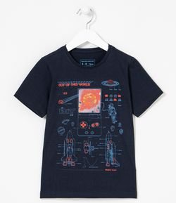 Camiseta Infantil Estampa Galáxia e Games - Tam 5 a 14 Anos