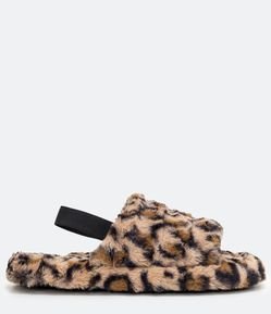 Pantufa Aberta Peludinha Animal Print Onça