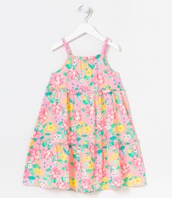 Vestido Infantil em Algodão Estampa Floral com Babados - Tam 5 a 14 Anos