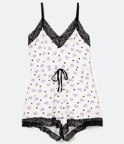 Pijama Macaquinho em Viscose com Estampa de Corações Curve & Plus Size