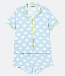 Pijama Curto Americano com Estampa Nuvem Curve & Plus Size