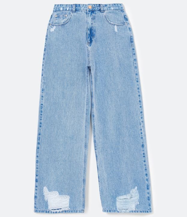 Calça Wide Leg Jeans com Puídos na Barra
