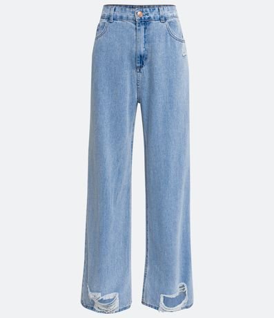 ***13 Calça Wide Leg Jeans com Puídos na Barra Menor preço em ***13 Calça Wide Leg Jeans com Puídos na Barra