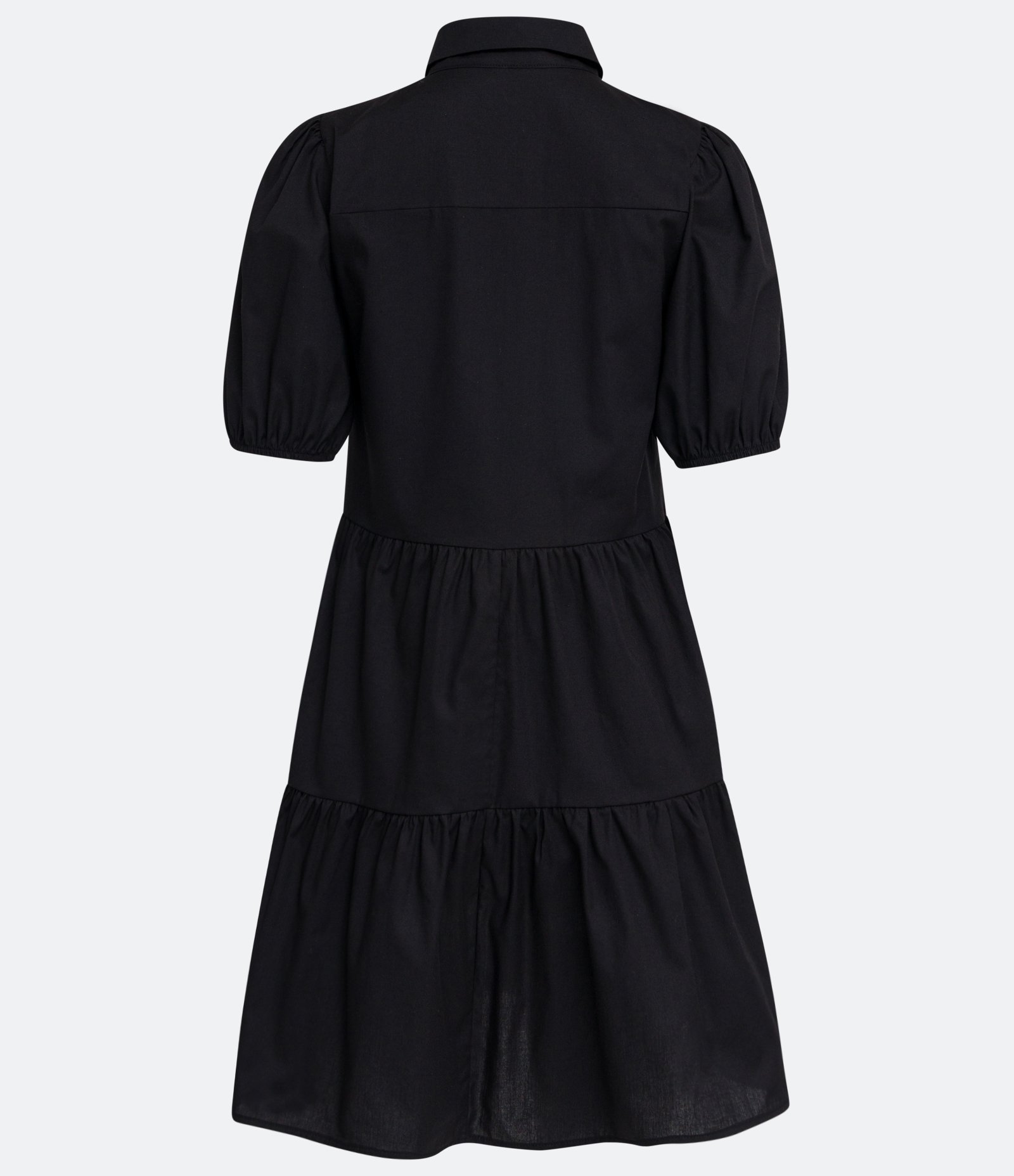 Vestido Curto em Tricoline com Babados na Saia Preto 8