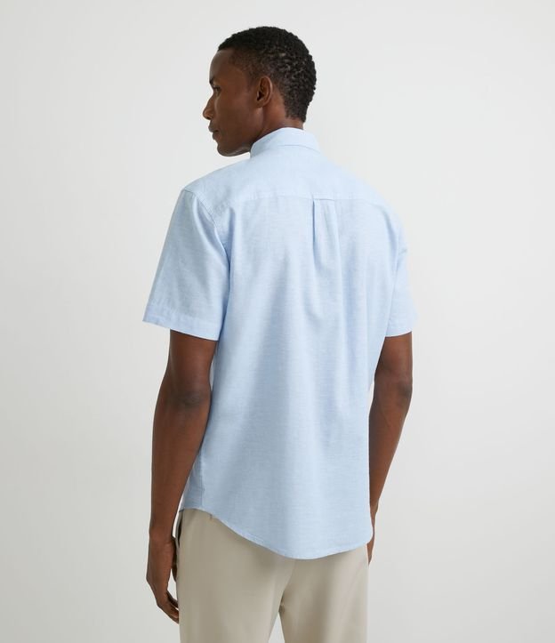 Camisa Manga Corta en Lino con Bolsillo Azul 2