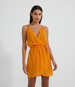 Saída de Praia Vestido em Viscose Transpassado de Alcinha e Amarração
