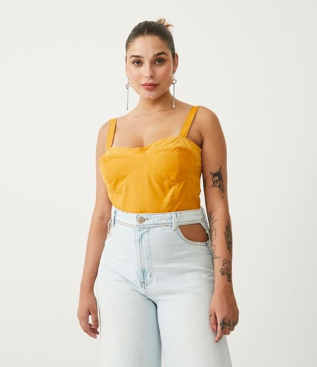 Blusa Cropped com Alças Largas e Decote Coração