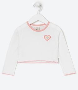 Blusa Infantil Cropped com Bordado de Coração - Tam 1 a 5 anos