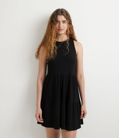 Vestido Curto em Ribana sem Manga e com Babados na Saia Menor preço em Vestido Curto em Ribana sem Manga e com Babados na Saia