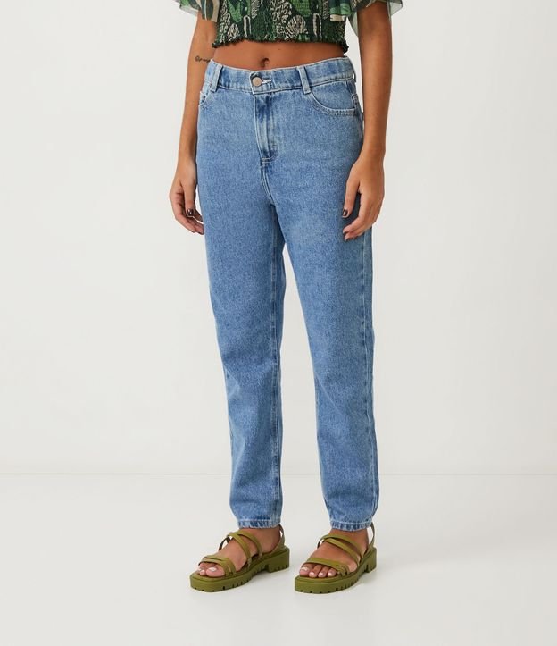 Pantalón Mom Jeans con Elástico en la Cintura Azul 2