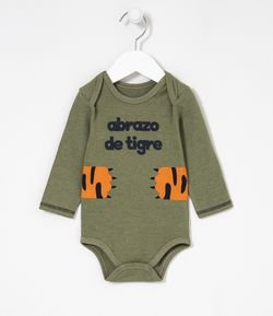 Body Infantil Estampa Patinhas de Tigre com a Frase Abrazo de Tigre - Tam 0 a 18 meses