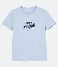 Blusa Alongada em Algodão Estampa Mangá e Símbolos Orientais