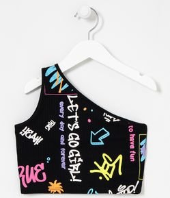 Blusa Infantil Ombro Único Canelada Estampa de Grafitados Coloridos - Tam 5 a 14 anos