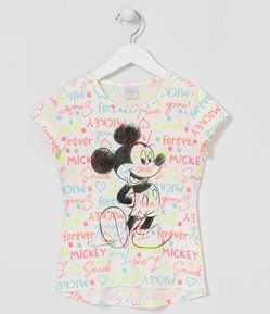 Blusa Infantil Estampa Letterings Coloridos e Mickey - Tam 5 a 14 anos