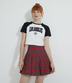 Camiseta Cropped com Manga Curta Estampa Los Angeles