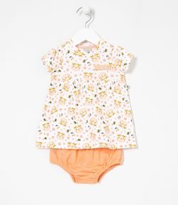 Vestido Infantil Estampa de Ursinhas com Calcinha - Tam 0 a 18 meses