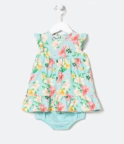 Vestido Infantil Texturizada com Estampa Floral - Tam 0 a 18 meses