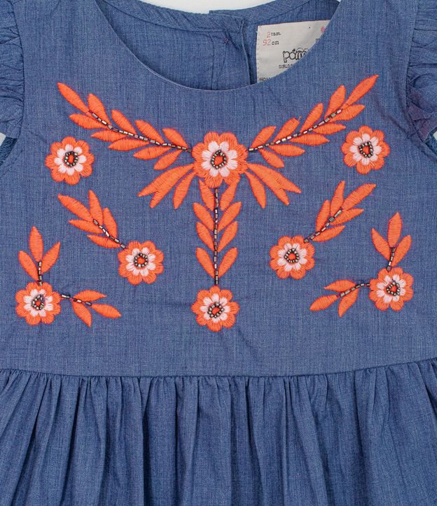 Vestido Infantil con Bordado de Flores y Canutillos - Talle 1 a 5 años Azul