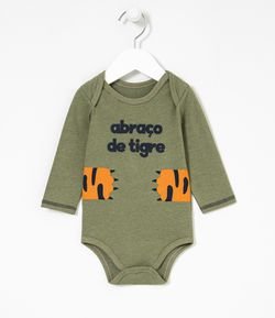 Body Infantil Estampa Patinhas de Tigre com a Frase Abraço de Tigre - Tam 0 a 18 meses