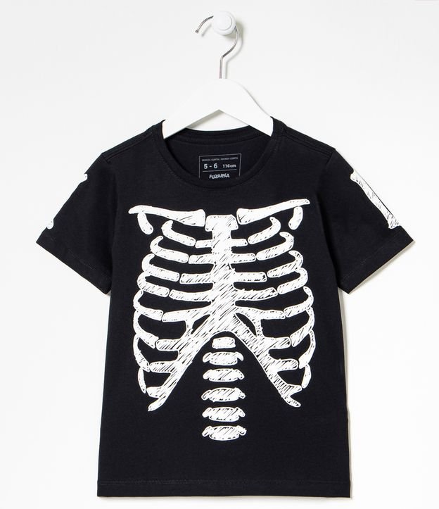 Remera Infantil Estampada Esqueleto Brilla en la Oscuridad - Tam 5 a 14 años Negro 1