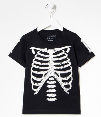 Camiseta Infantil Estampa Esqueleto Brilha no Escuro - Tam 5 a 14 Anos Menor preço em Camiseta Infantil Estampa Esqueleto Brilha no Escuro - Tam 5 a 14 Anos
