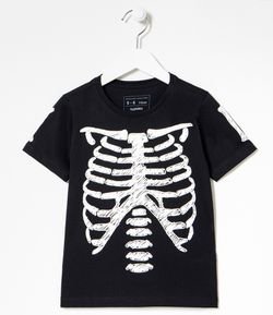 Remera Infantil Estampada Esqueleto Brilla en la Oscuridad - Tam 5 a 14 años