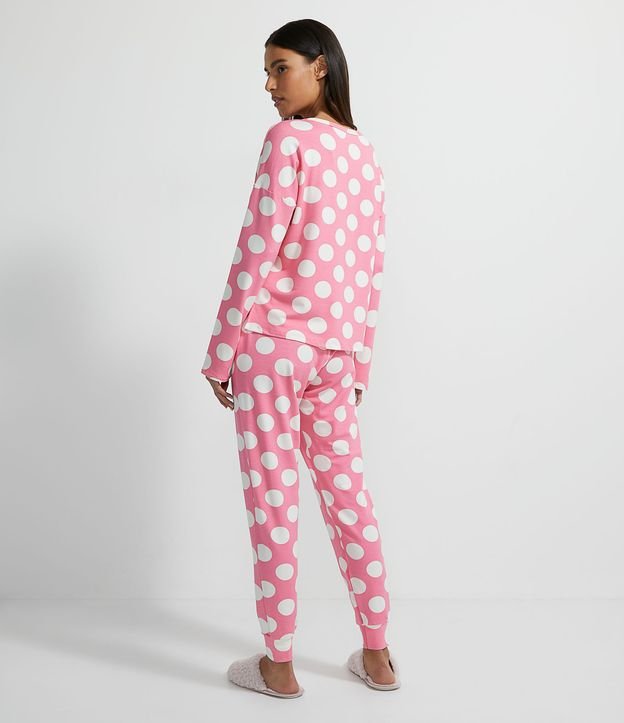 Pijama Largo en Algodón con Estampa Lunares Rosado 2