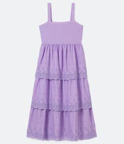 Vestido Midi em Laise com Babados e Decote Quadrado