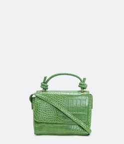 Bolsa Transversal Boxy com Alça de Mão e Textura Croco