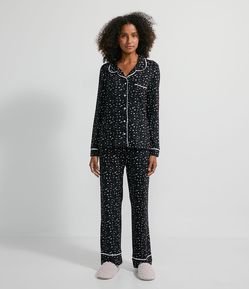 Pijama Americano Longo em Viscolycra com Estampa de Estrelinhas