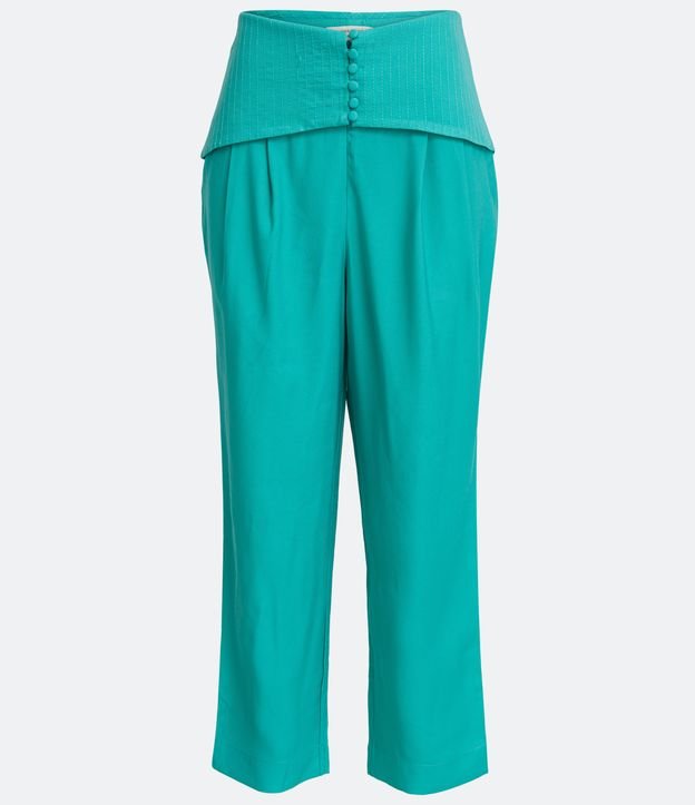 Pantalón Confort en Viscosa con Pala Pespuntado y Botones Forrados Verde 5