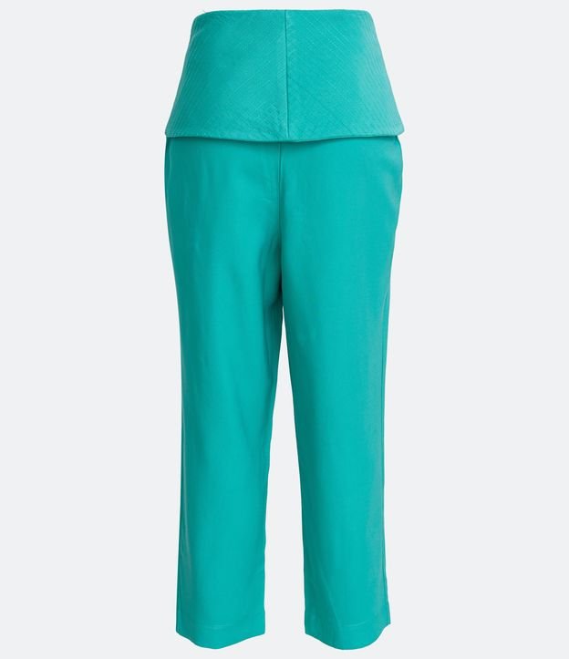 Pantalón Confort en Viscosa con Pala Pespuntado y Botones Forrados Verde 6