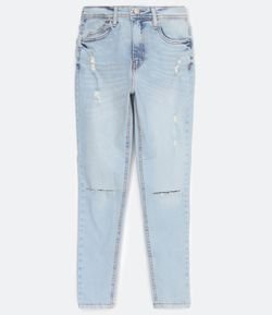 Calça Skinny Cropped em Jeans com Navalhado e Puídos