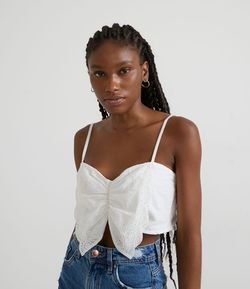 Blusa Cropped em Laise com Detalhe Tipo Borboleta na Frente
