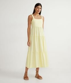 Vestido Longo em Viscose com Elástico na Alça e Babados