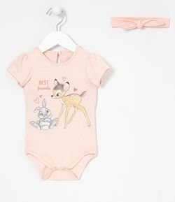 Body Infantil Estampa Poá e Bambi - Tam 0 a 18 meses