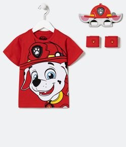Camiseta Infantil Estampa Patrulha Canina com Máscara e Acessórios de Pulsos - Tam 2 a 5 anos
