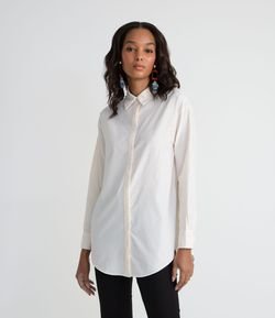 Camisa Alongada em Tricoline Listrada