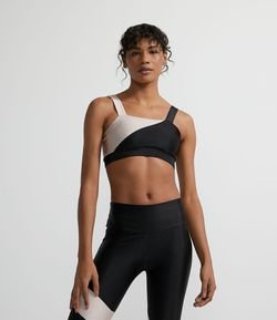 Top Esportivo em Poliamida com Bojo e Recorte Transversal Bicolor
