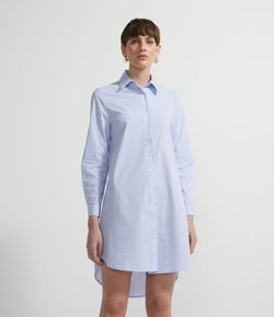 Vestido Chemise em Tricoline Listrado com Barra Mullet