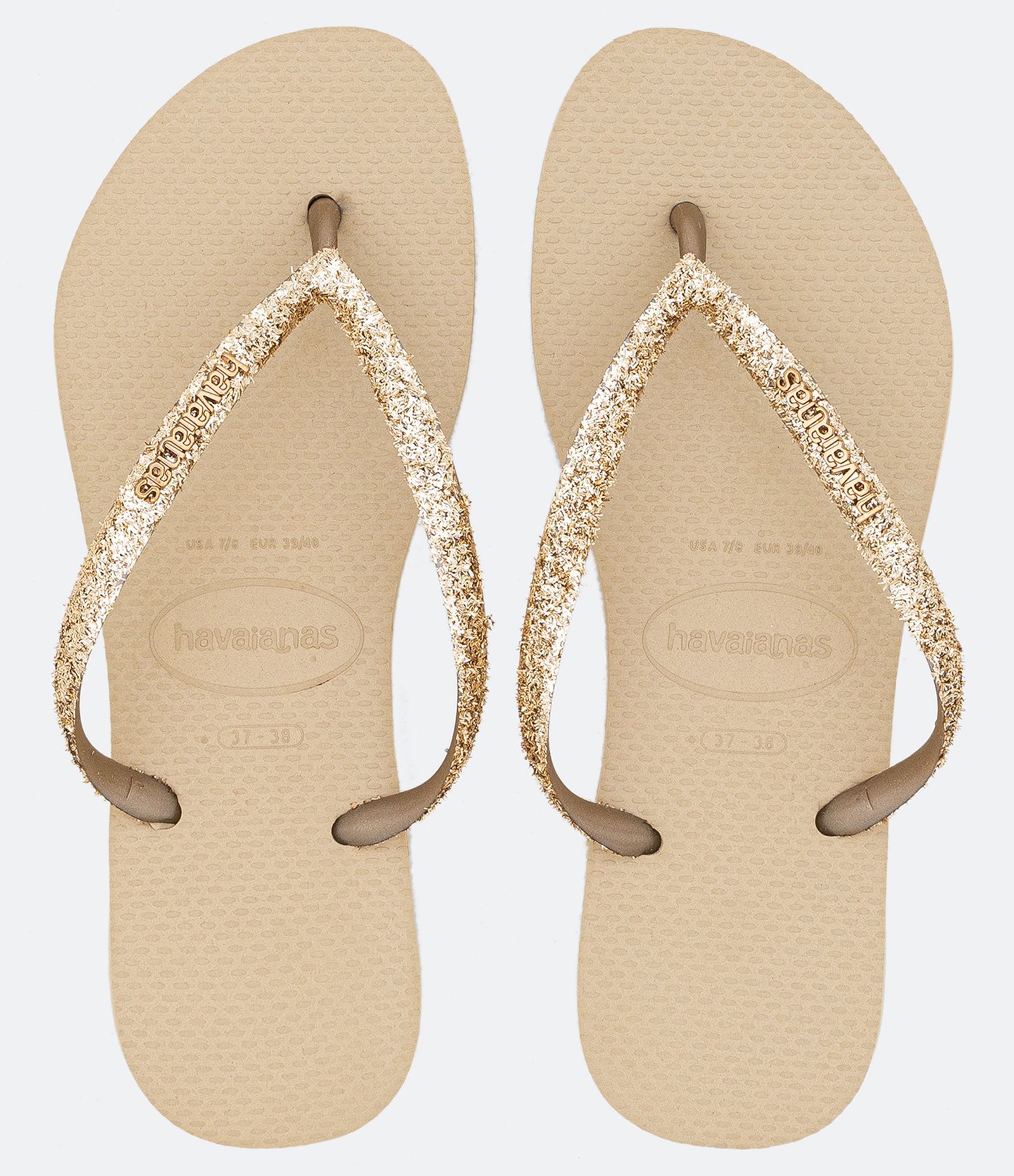 Chinelo Havaianas Tiras Finas com Glitter Bege 1
