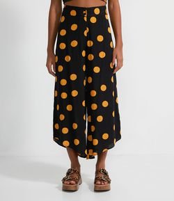 Calça Pantacourt em Viscose Estampa Poá com Barra Assimétrica