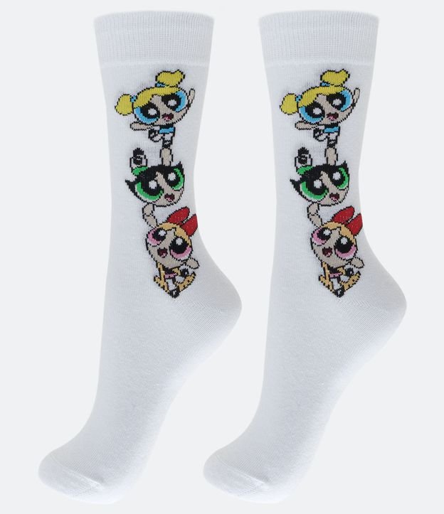 Meia Cano Alto em Algodão com Estampa Meninas Superpoderosas