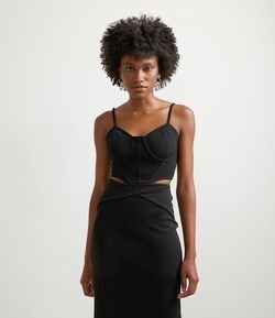 Blusa Cropped sem Manga em Crepe com Detalhe Corset