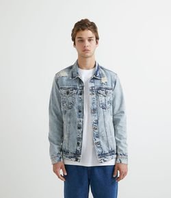 Jaqueta Jeans Marmorizada com Puidos