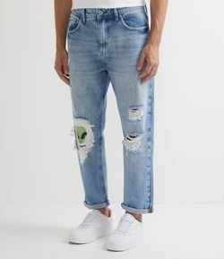 Calça Cropped Jeans com Estampa Alien